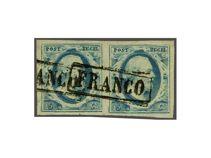 5 cent groenblauw plaat V pos. 12-13 in paar, pracht ex.