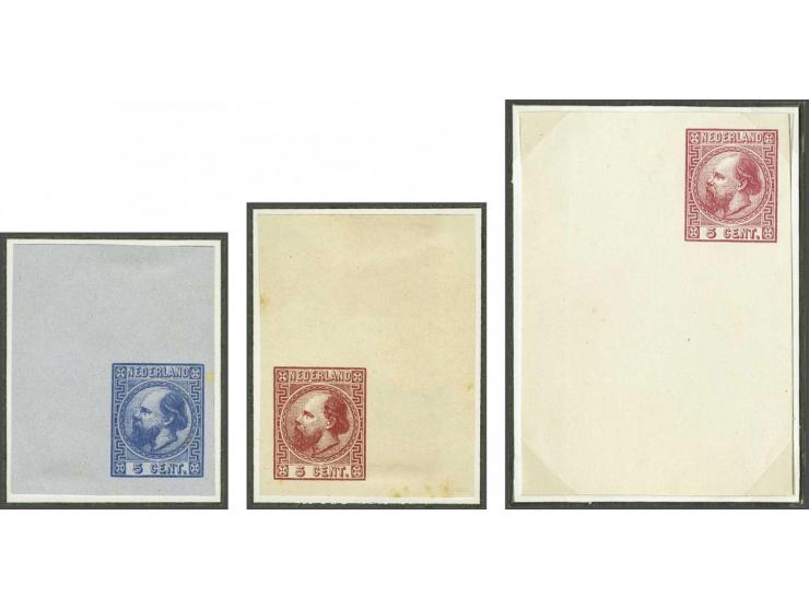 Kleurproeven 5 cent door Oscar Berger-Levrault te Straatsburg, collectie van 12 ex. w.b. met hoekvelrand in over het algemeen