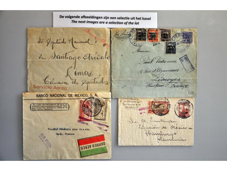 ca. 280 luchtpostbrieven w.b. kaarten Franse vluchten vanaf 1910, Hongarije, België, Duitsland, Scadta etc. in doosje