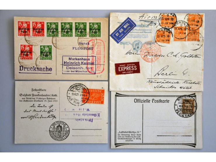 ca. 280 luchtpostbrieven w.b. kaarten Franse vluchten vanaf 1910, Hongarije, België, Duitsland, Scadta etc. in doosje