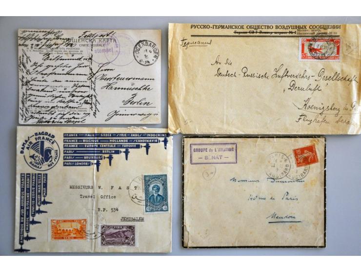ca. 280 luchtpostbrieven w.b. kaarten Franse vluchten vanaf 1910, Hongarije, België, Duitsland, Scadta etc. in doosje