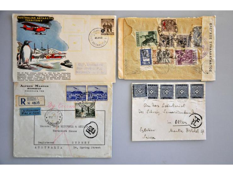 honderden brieven ca. 1910-1950 iw.b. beter Egypte en Griekenland, liefdescorrespondentie Riga-Zwitserland ca. 1920, perfins 