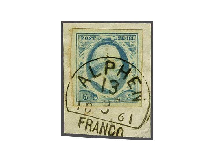 Alphen C (Ey 300) op 5 cent blauw plaat IV pos. 44 op fragment, pracht ex,
