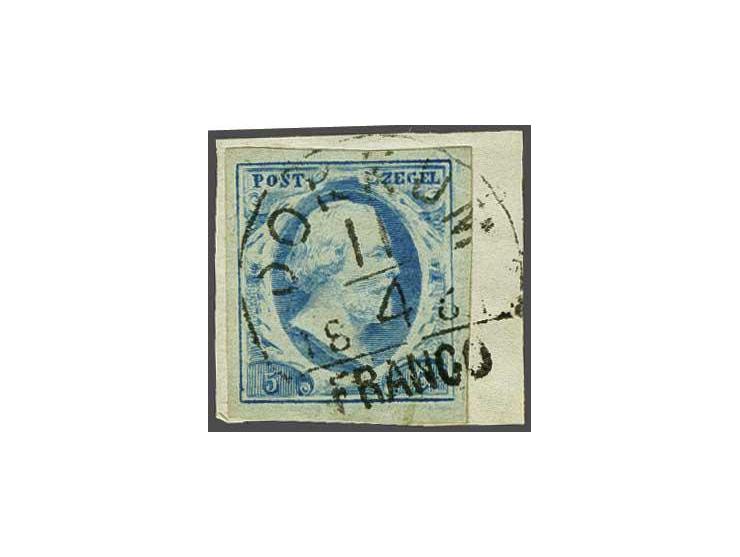 Dokkum C (Ey 500) op 5 cent blauw plaat IV op fragment, pracht ex. Herkomst: collecties Van Kimmenade (1973) en Eduard (2002)
