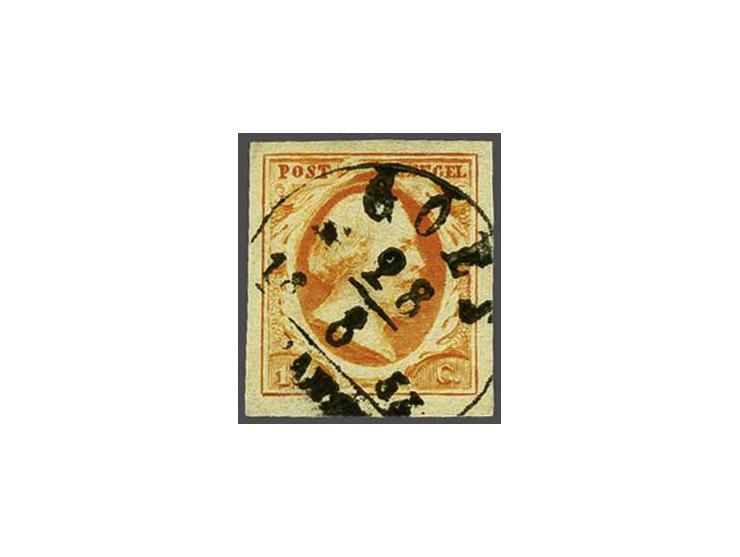 Goes B (Ey 500) op 15 cent donkeroranje, pracht ex. Herkomst: collecties Wolff de Beer (1966) en Van Kimmenade (1973)