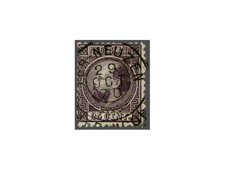 25 cent donkerviolet type I tanding 12¾ x 11¾ met mooie afdruk franco-takjestempel Terneuzen 29-10-1870, pracht ex.