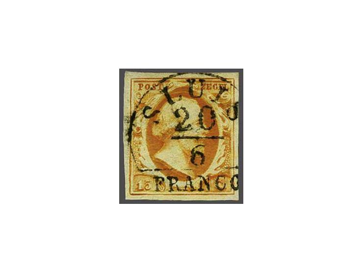 Sluis A (Ey 500) op 15 cent donkeroranje pos. 88, pracht ex. gesigneerd Williame. Herkomst: collecties Beyst (1965) en Van Ki