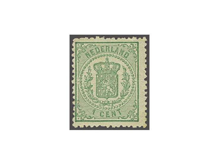 1 cent groen tanding 13¼ kleine gaten op dun papier, 2 miniem oxydatiepuntjes in gom, cat.w. 300