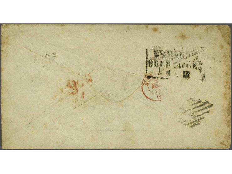 5 cent blauw type II tanding 13½ kleine gaten en 15 cent oranjebruin type I tanding 12¾ x 11¾ (2x) op envelop van Amsterdam 1