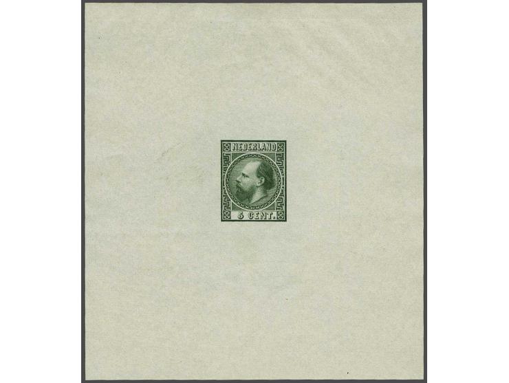 Goedgekeurde stempelproef 5 cent type I in groen op wit perkament papier in velletje van 90x100 mm, pracht ex. met certificaa