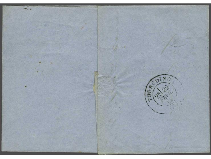 10 cent karmijn type I tanding 12¾ x 11¾ grote gaten in paar met takjestempel Eindh-Maastr. op briefomslag met een monster zo