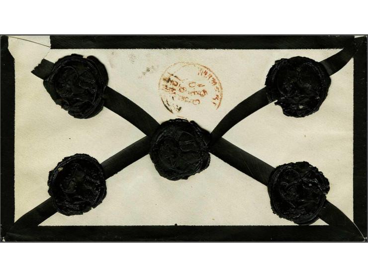 10 cent karmijn type I tanding 12¾ x 11¾ op aangetekende envelop (zegel met cursief stempel ontwaard) met geschreven 10 van O