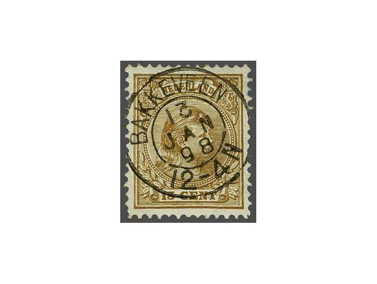 Bakkeveen superbe afdruk op Hangend Haar 15 cent, vrijwel pracht ex. (1 tandje verfraaid), cat.w. 60++ 