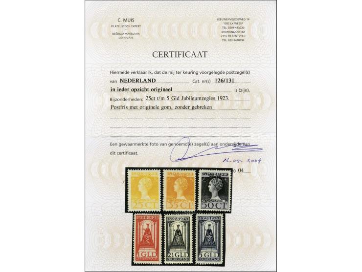 2 cent t/m 5 gulden met certificaat Muis 2004 voor nrs. 126-131 (nr. 128 is ander zegel dan op certificaat), cat.w. 1280