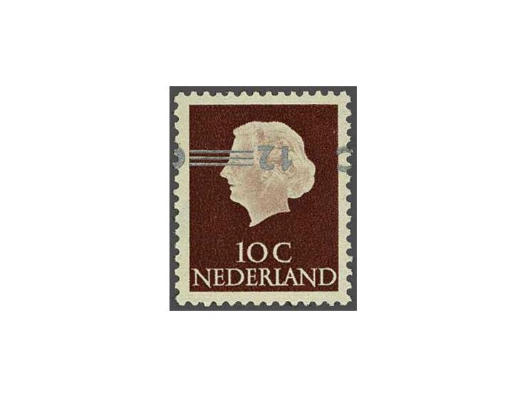 Opruimingsuitgifte 12 op 10 cent roodbruin met variëteit kopstaande opdruk en gesigneerd Koopman, cat.w. 450