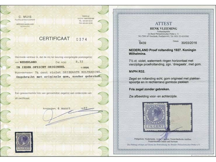 Driegaats 7½ cent violet, pracht ex. met certificaten Muis 1997, NVPH 1997 en Vleeming 2016, cat.w. 5000