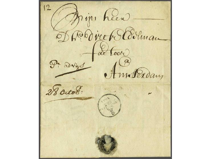 VYF STUY: PORT voor dit stempel pracht afdruk op frisse brief Middelburg-Amsterdam 28 oct 1723, geschreven Pr advijs