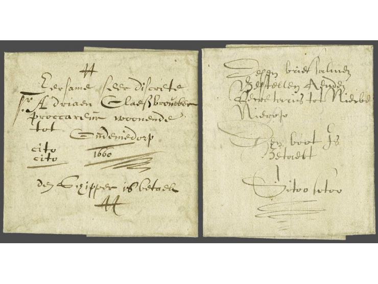 2 frisse brieven resp. 1637 met geschreven Citoo Citoo Den boot is betaelt en 1660 met cito cito den schipper is betaelt