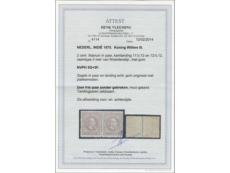 2 cent lilabruin in gecombineerd tandingpaar 11½ x 12 grote gaten en 12½ x 12 grote gaten, pracht ex. met certificaat Vleemin