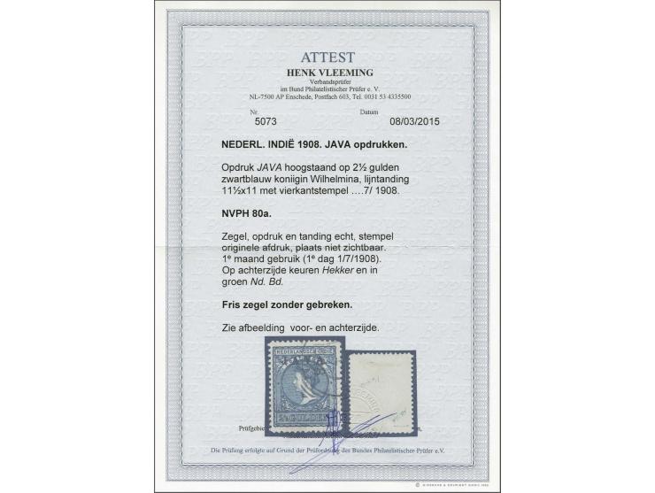 Java 2½ gulden zwartblauw met variëteit opdruk hoogstaand, pracht ex. gesigneerd Hekker en Ned. Bond en met certificaat Vleem