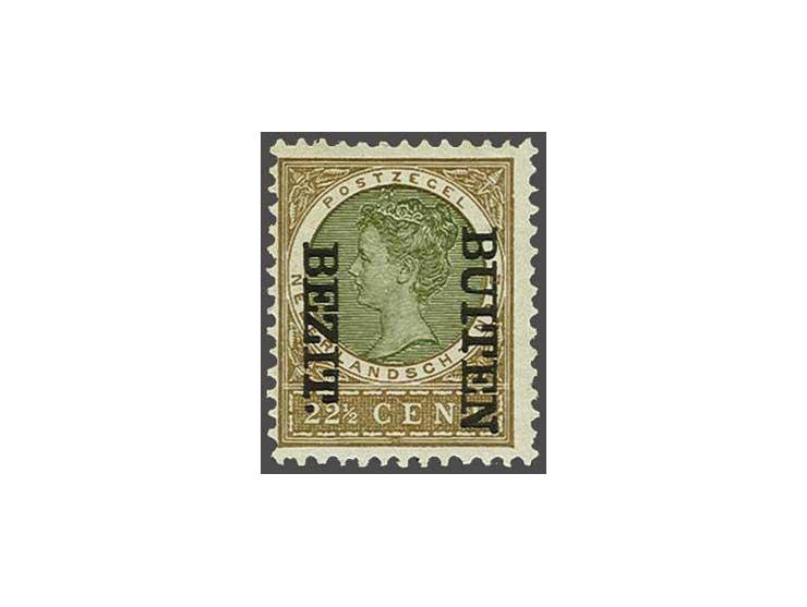 Buiten Bezit 22½ cent bruin en olijf met variëteit opdruk kopstaand, pracht ex. met certificaat NVPH 1976, cat.w. 2750
