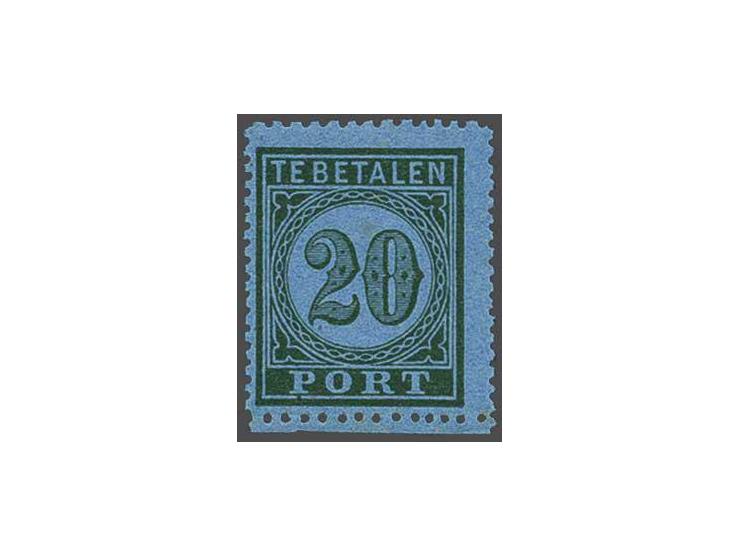 20 cent groen op blauw tanding 13½ x 14 kleine gaten, 2 miniem bruine vlekjes in gom, cat.w. 500