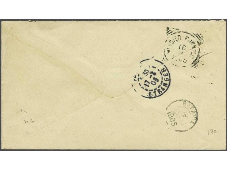 5 cent rood en zwart tanding 12½ x 12 type III en 20 cent rood en zwart type I mengfrankering op ongefrankeerde envelop van P