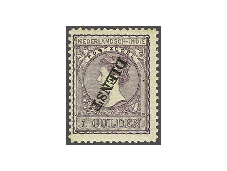 1 gulden doflila met variëteit kopstaande opdruk, pracht ex. gesigneerd Ned. Bond en Koopman, cat.w. 700