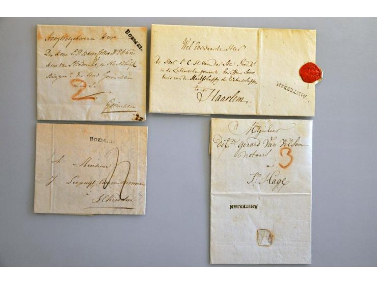 10 poststukken 1772-1811 met vertrekstempels Amsterdam (2x), AMSTERDAM op brief uit Lemmer 1811 met geschreven Lemmer, Boemel