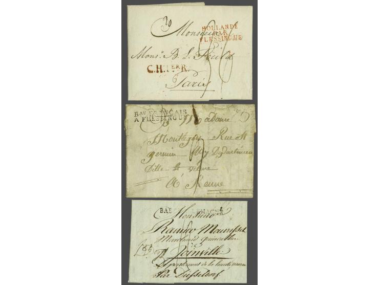 HOLLANDE PAR FLESSINGUE, 3-regelig in rood, pracht afdruk op brief Middelburg-Parijs 31 october 1810, tevens Bau FRANCAIS/ A 