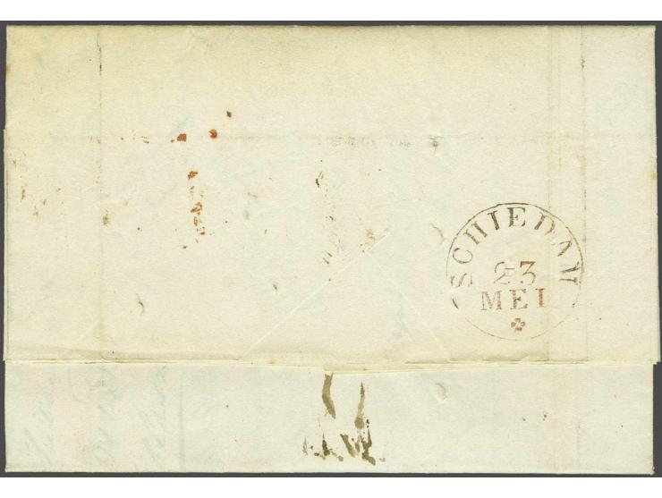 Marine Gezuiverd (zwak in zwart) op voorzijde brief Havana (Cuba)-Schiedam 2 Maart 1838 met rood ovaal ZEE-BRIEF DEN HELDER 2
