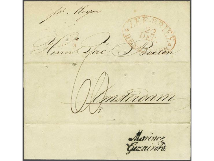 Marine Gezuiverd op brief Havana 4 nov 1837 naar Amsterdam met rood ovaal ZEE-BRIEF DEN HELDER 22 dec. en port 60 cent.