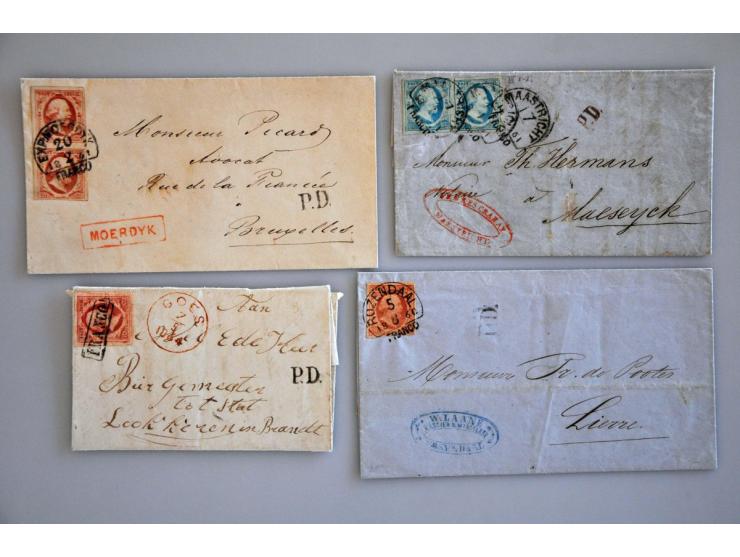 emissie 1852, collectie van 15 poststukken alle verzonden naar België of de Duitse Staten w.b. grenstarief in ringband