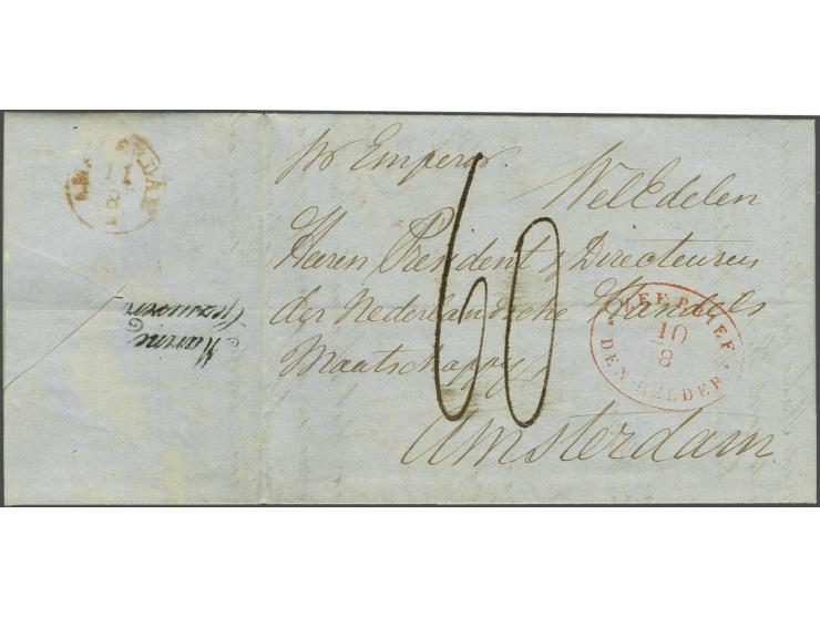 Rood ovaal ZEEBRIEF DEN HELDER 10/8 (1850) op frisse brief uit Rio de Janeiro 8 juni 1850, binnenzijde geschreven duplic. pr 