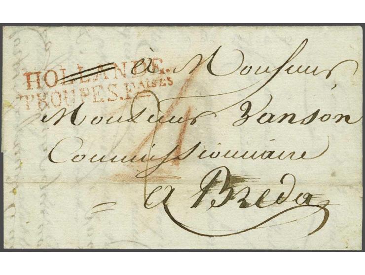  HOLLANDE TROUPES Faises pracht afdruk in rood op frisse brief van Gouda le 22 frimaire an 12 (=15 december 1803) naar Breda,