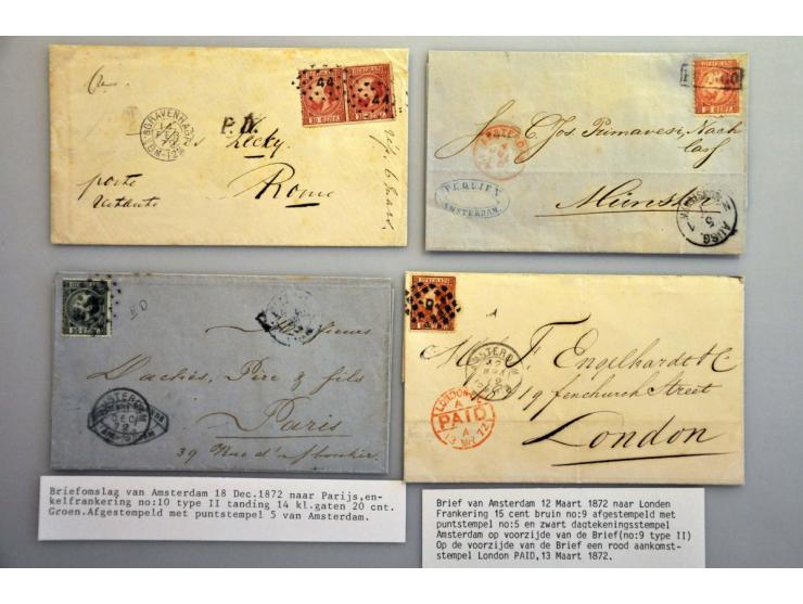 emissie 1867, 6 poststukken en 2 briefvoorzijden met buitenlandse bestemmingen