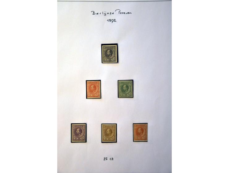emissie 1873, collectie Berlijnse en Haarlemse kleurproeven tussen PC nrs. 1a - 10d op bladen