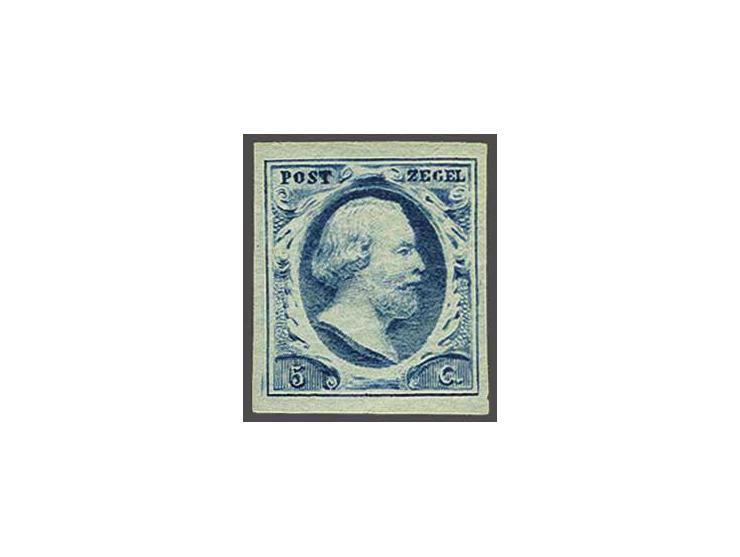 5 cent blauw plaat II pos. 60, vrijwel pracht ex. (scheurtje in onderrand) met volle originele gom, cat.w. 1250