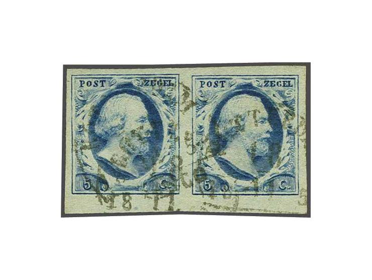 5 cent blauw plaat I pos. 24-25 in paar met velrand, pracht ex.