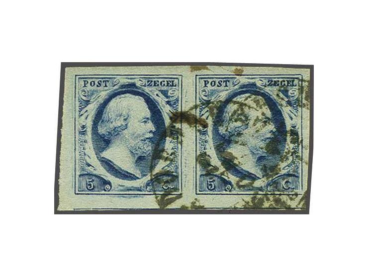 5 cent blauw plaat II pos. 16-17 in paar, pracht ex. met delen 2 buurzegels