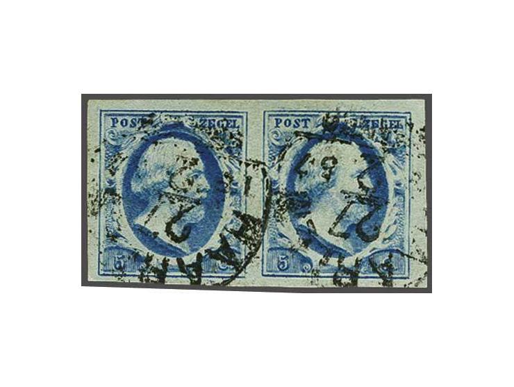 5 cent blauw plaat III pos. 84-85 in paar, pracht ex.