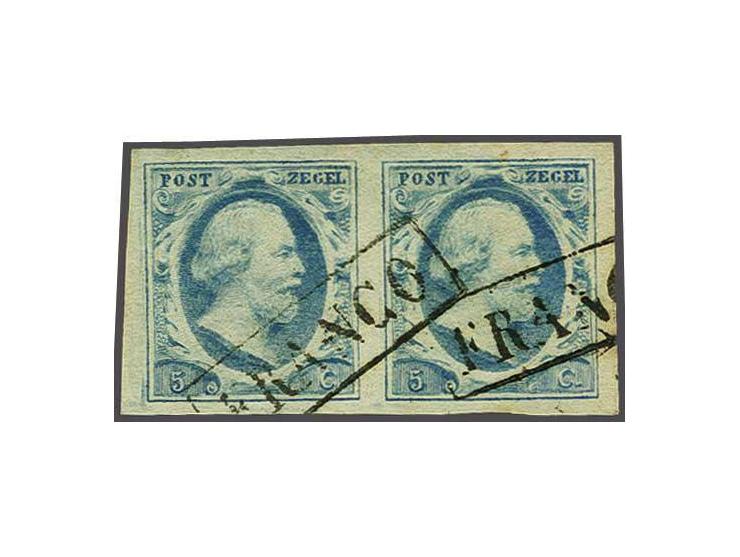 5 cent blauw in groenachtige nuance plaat V pos. 99-100 in paar, pracht ex.