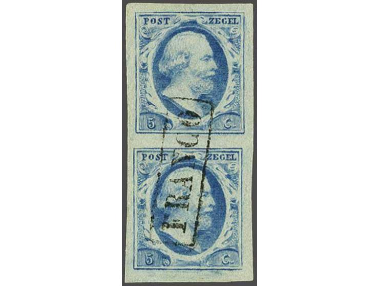 5 cent blauw plaat VI pos. 79/84 op dun papier in verticaal paar, pracht ex.