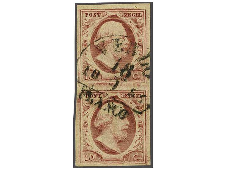 10 cent karmijn plaat II pos. 3/8 in verticaal paar, pracht ex.