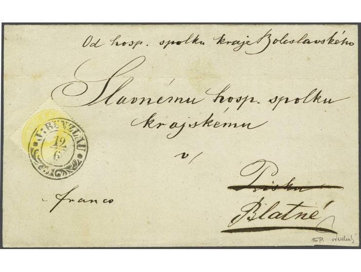 Franz Joseph 2 kreuzer yellow on printed matter with decorative cds Brunzlau 12-6 (1862) to Pisek and forwarded to Blatne, ve