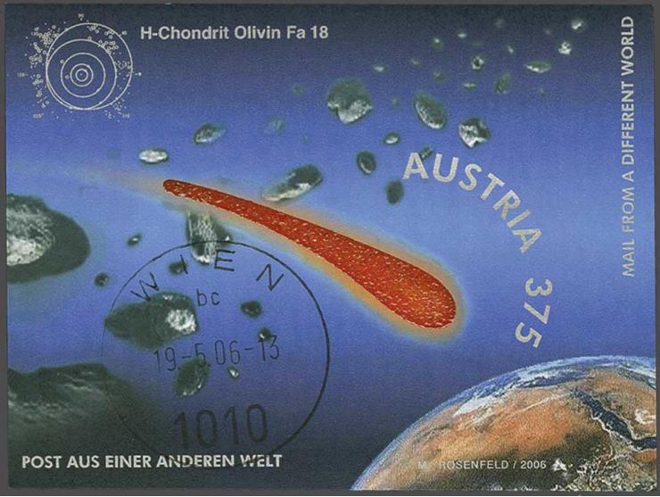 minisheet Meteor 375 cents with variety imperforated, very fine with 2011 Werner Glavanovitz certificate, cat.v. 3000. Extrem
