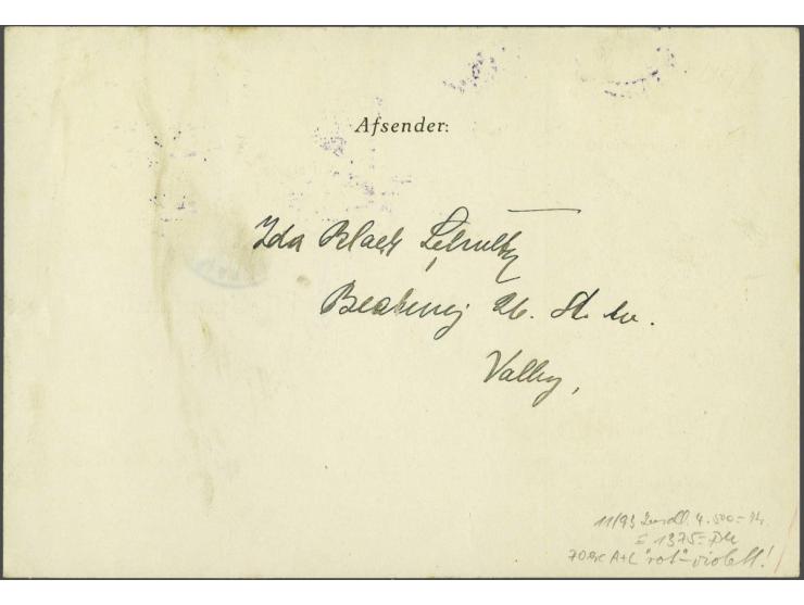 Pakkeporto 70 øre deep red violet and 1 krone yellow orange on parcel card Valby - Frederikshaab 4-4-1938, correct rate for p