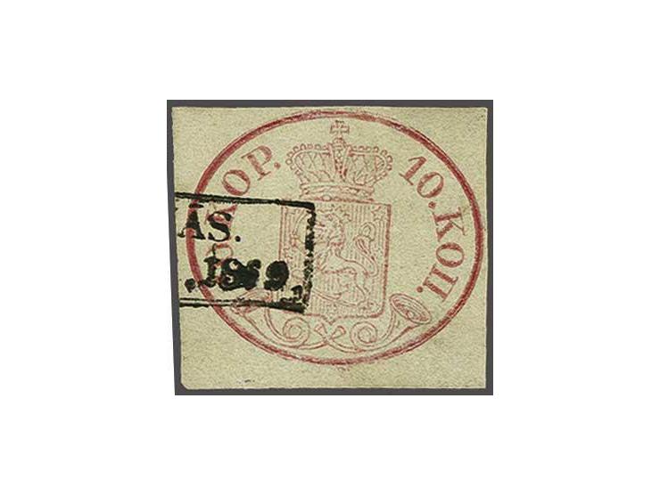 Coat of arms 10 Kopeken carmine with the low box postmark of Ekenäs a fine to very fine ex., Mi. 2, cat.v. 1000 