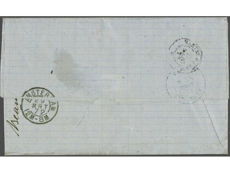 Napoleon III 5 centimes light green on blue paper (3x) and Siège 25 centimes blue type I on cover from Nantes 27-3-1872 via P