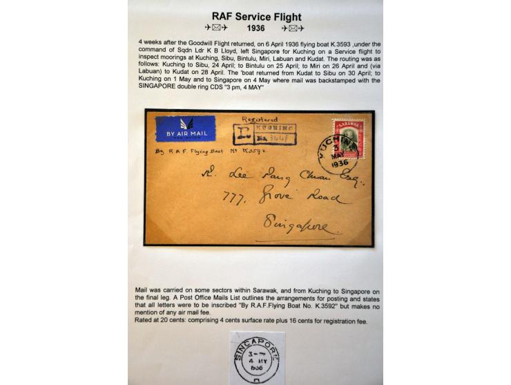 RAF flights 1934-1939, Far East cruise (2 envelopes) and service flight (4 envelopes) flown from Kuching (4x) and Bintulu (2x
